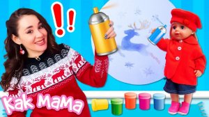 Как мама для куклы Беби Бон — Эмили рисует оленя на стекле — Зимние игры для девочек