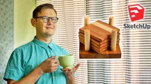 Wood Coaster Set with Holder DIY + SketchUp Plan
