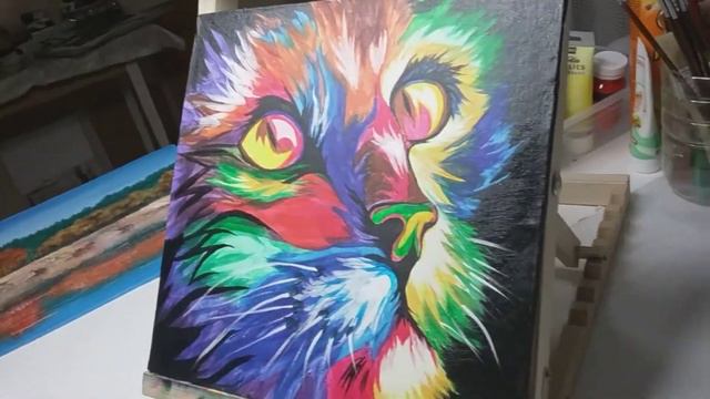 Котик попарт, акрил, холст на картоне. смотреть онлайн