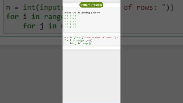 pattern program in python (education programing @PythonCodeWthMangesh )python programming #educatio