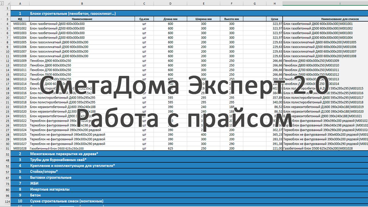 Обзор прайса в СметаДома Эксперт 2.0