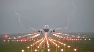 Berlin-Iasi Closeup Runway Landing On A Foggy Day At Iasi Airport