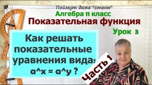 Показательные уравнения. Решение показательных уравнений вида a^x=a^y. Алгебра 11 класс