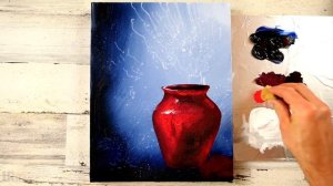 How to paint White Orchid Flowers in Beautiful Red Vase / Still Life / Oval Brush Painting