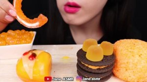 ASMR ORANGE DESSERTS *DRINK SHOOTER, BOBA, SPONGE CAKE 드링크 슈터, 스폰지 케이크, 보바 먹방