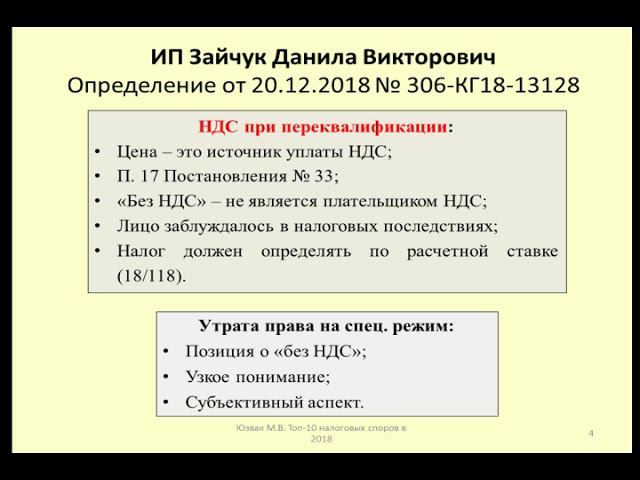 НДС при переквалификации деятельности Дело ИП Зайчук / VAT calculation