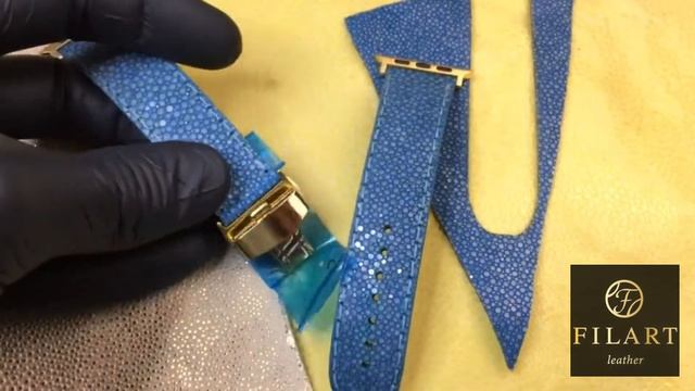 Ремешок на часы от FilArtLeather из кожи ската прошитый для Applewatch 7. Stingray strap