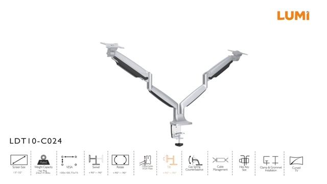 Brateck Dual Aluminium Counterbalance Monitor Arm 13-32 смотреть онлайн