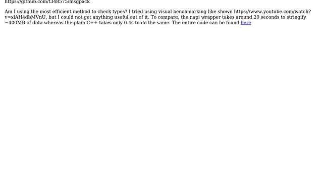 Code Review: Simple NAPI wrapper around self written C++ msgpack, horrible performance