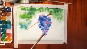 Как нарисовать ветку винограда акварельными красками