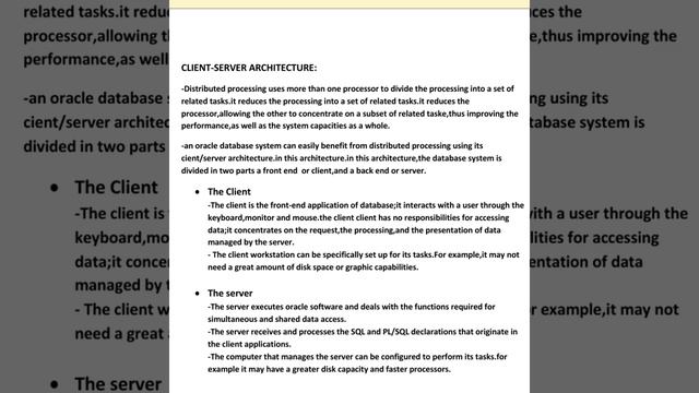 ORACLE  UNIT  1  CLIENT SERVER ARCHITECTURE