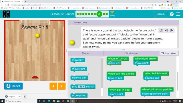 Code.org 2021 - Course 3 - Lesson 15 - Bounce смотреть онлайн