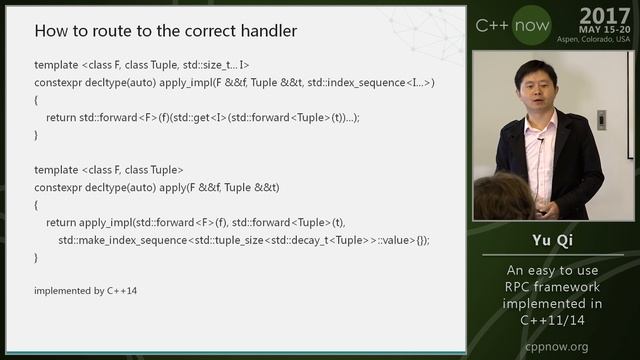 C++Now 2017: Yu Qi "An easy to use RPC framework implemented in C++11/14"