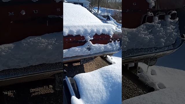 Covered in snow 1969 Ford Mustang Mach1 AKA the MACHSTER and the rest of them gets covered in snow