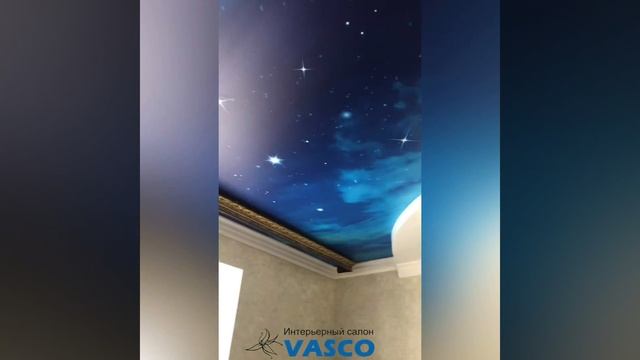 Двухуровневый натяжной потолок с фотопечатью в детскую комнату. смотреть онлайн