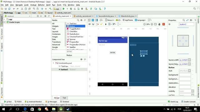 Android Studio Tutorial 00: Moving a button new version (debug) смотреть онлайн