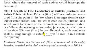 Wires Extending 3 Inches Beyond Opening vs. 6" in Length 2020 NEC 300.14