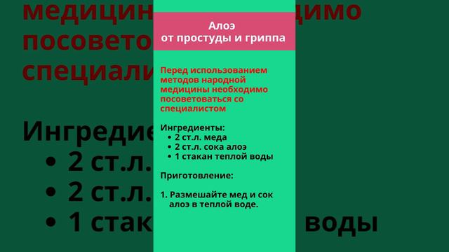 🟢 Алоэ от простуды и гриппа 🟢 Бабушкины рецепты 🟢