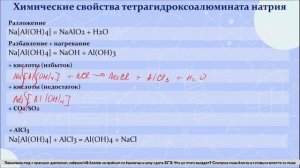 16. Химические свойства тетрагидроксоалюмината натрия и других соединений алюминия