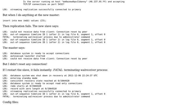 Databases: PostgreSQL replication: out-of-sequence timeline ID, when former master made slave смотреть онлайн