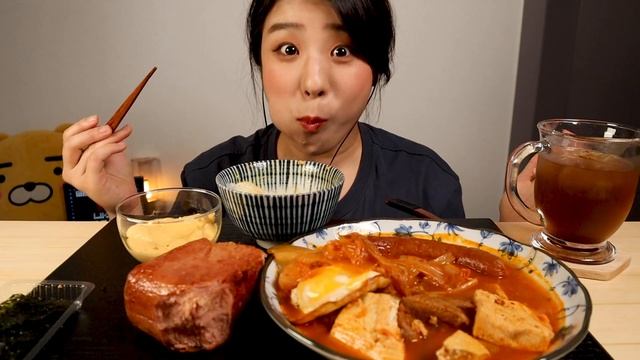 통스팸 돼지고기 김치찜 흰쌀밥 계란후라이 김 먹방 Steamed Kimchi Mukbang