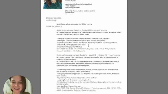 Разбор резюме системного и бизнес аналитика: System/Business Analyst expert CV review