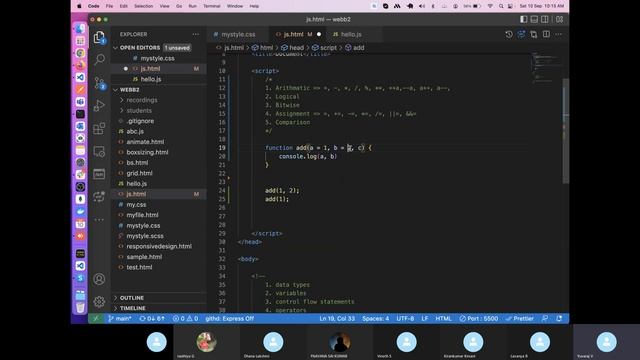 JavaScript Continued__ Operators, expressions, type corrosion, default params 2022-09-10 (Telugu)