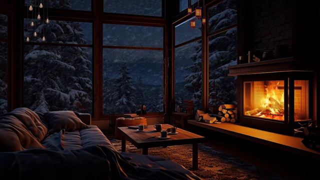 Cozy Fireplace Ambiance for a Restful Night | Crackling Fireplace And Blizzard Sound смотреть онлайн