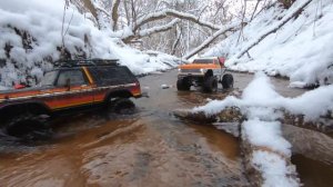 Traxxas TRX4 Bronco and Vaterra Ascender Ford F100 in Deep Snow and River