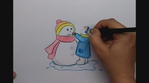 Как нарисовать снеговика\\ рисунок для детей // как нарисовать шапку и шарф \\как нарисовать девочку