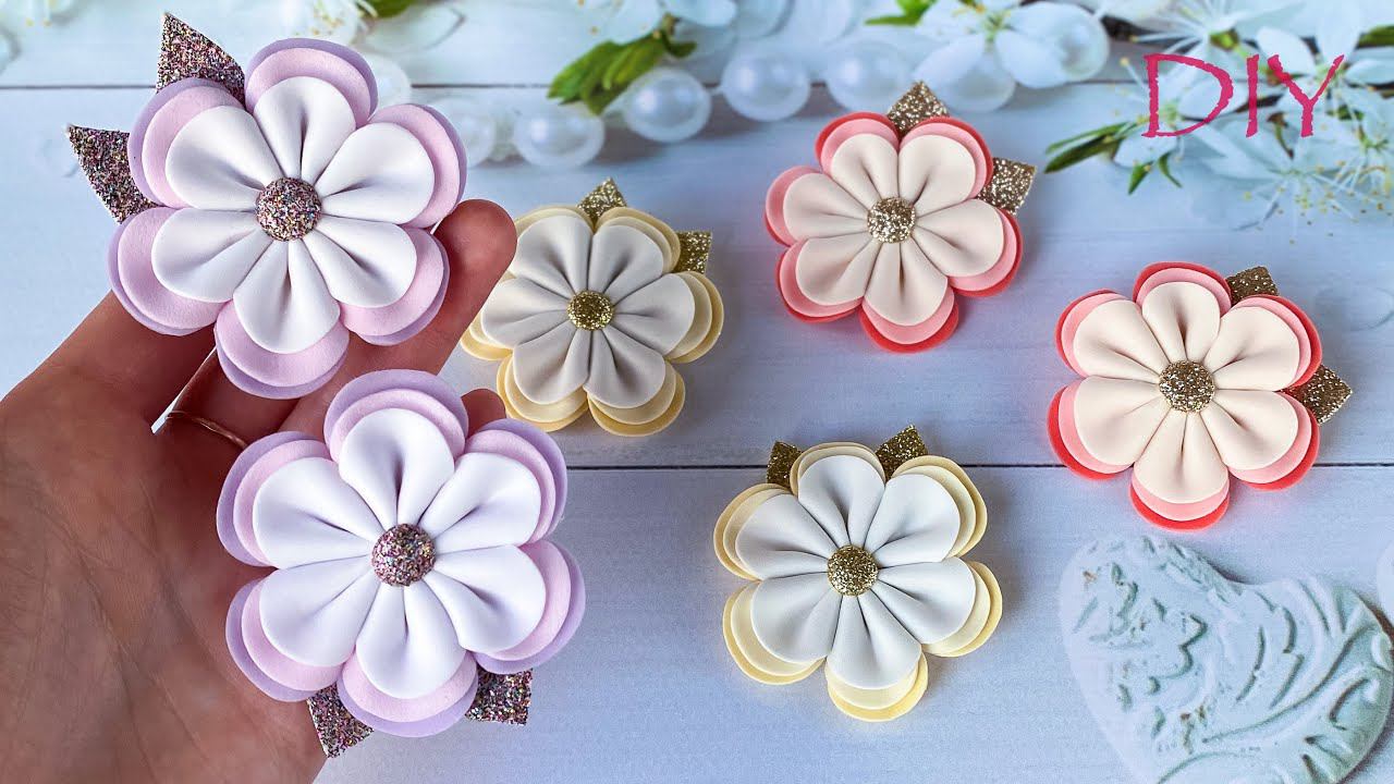 Резиночки Заколки Цветы из фоамирана Простой красивый способ Easy tutorial Hair accessories Eva foam