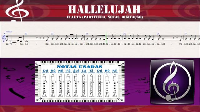 Hallelujah  Aleluia - partitura com notas flauta doce