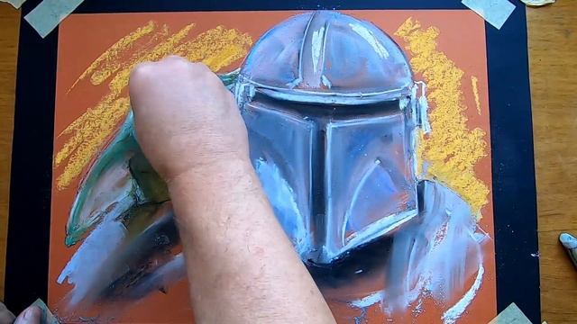 Мандалорец и Малыш - рисунок сухой пастелью The Mandalorian and the Baby, dry pastel drawing. смотреть онлайн