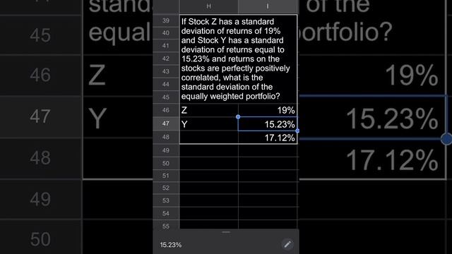 What is the standard deviation of the equally weighted portfolio? (in Excel, Google Sheets)