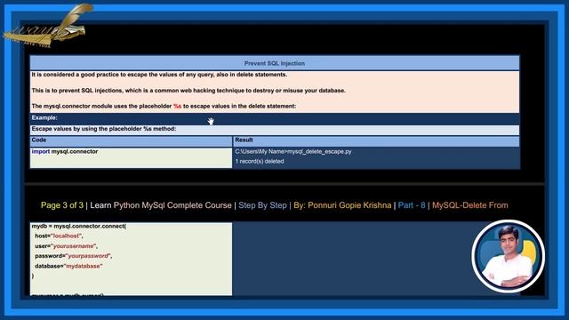 Learn Python MySQL Complete Course |Step By Step| Delete From By |Ponnuri Gopie Krishna | Part-8 смотреть онлайн