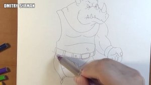 How to draw Rocksteady, ninja turtles, Как нарисовать Рокстеди