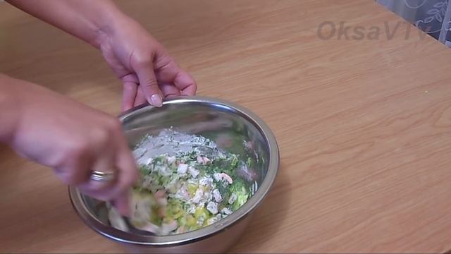 Оладьи из кабачков с крабовыми палочками. Squash Pancakes With Crab Sticks.