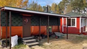 Пристройка к бане (навес) и беседка. Видео от заказчика