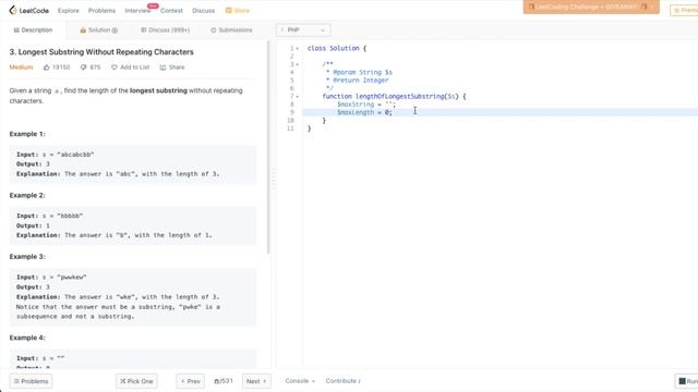 Sliding Window Algorithm - Longest Substring Without Repeating Characters - LeetCode #27