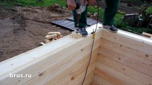 Внедрение деревянного нагеля в сруб из бруса