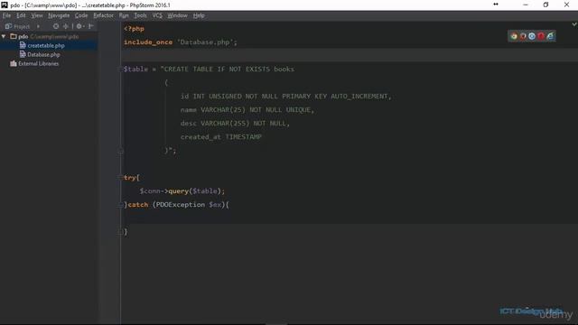 Creating a table with PDO (PHP With PDO 5 of 30)