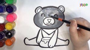 Drawing of a cute face grizzly bear eating honey