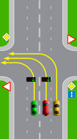 Кто из водителей выбрал разрешенное положение на проезжей части для выполнения поворота налево?