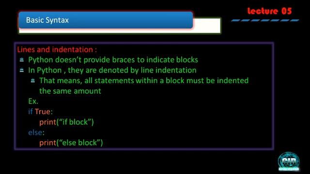 Basic Syntax in python || Python full course || Lecture 05 || CID