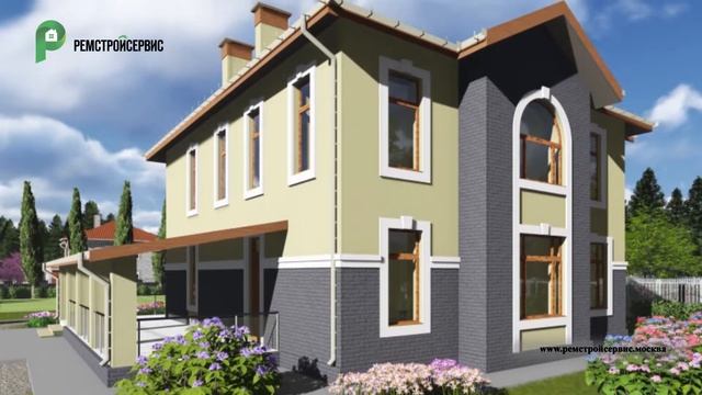 Проект дома в современном стиле. Дом с эркером, сауной, бассейном и террасой. Ремстройсервис H-039 смотреть онлайн