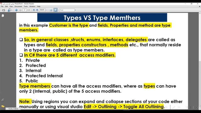 Difference between types and type members in C sharp Arabic #47