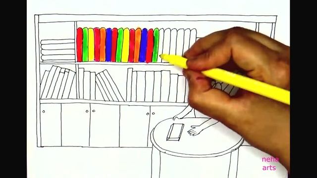 How to draw Library scene easy step by step\\Library scene drawing \\ Library drawing\\ смотреть онлайн