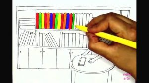 How to draw Library scene easy step by step\\Library scene drawing \\ Library drawing\\