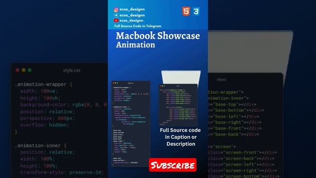 MacBook Showcase Animation using HTML CSS ⚠️Source Code Description⚠️ #html #css #java #macbook #js