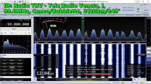 30.05.2023 09:03UTC, [Es], Radio TRV - Tele Radio Veneta, Италия, 99.0МГц, 2120км